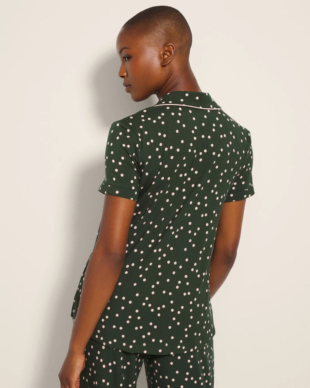 MERRY DOT LUSH EMERALD - Piped Short Sleeve Notch Collar Pajama Top | Soma
