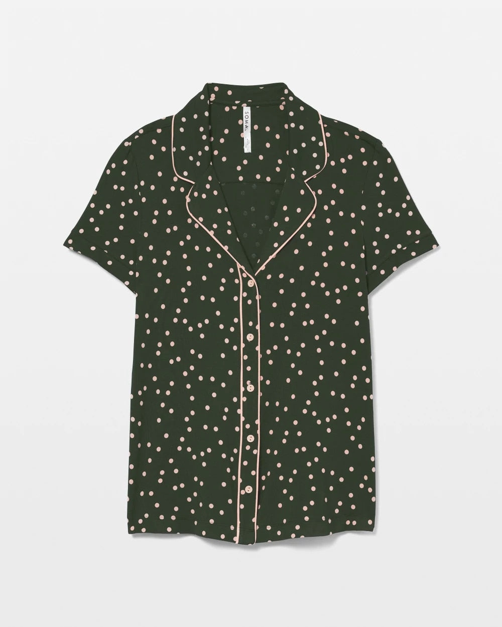 MERRY DOT LUSH EMERALD - Piped Short Sleeve Notch Collar Pajama Top | Soma