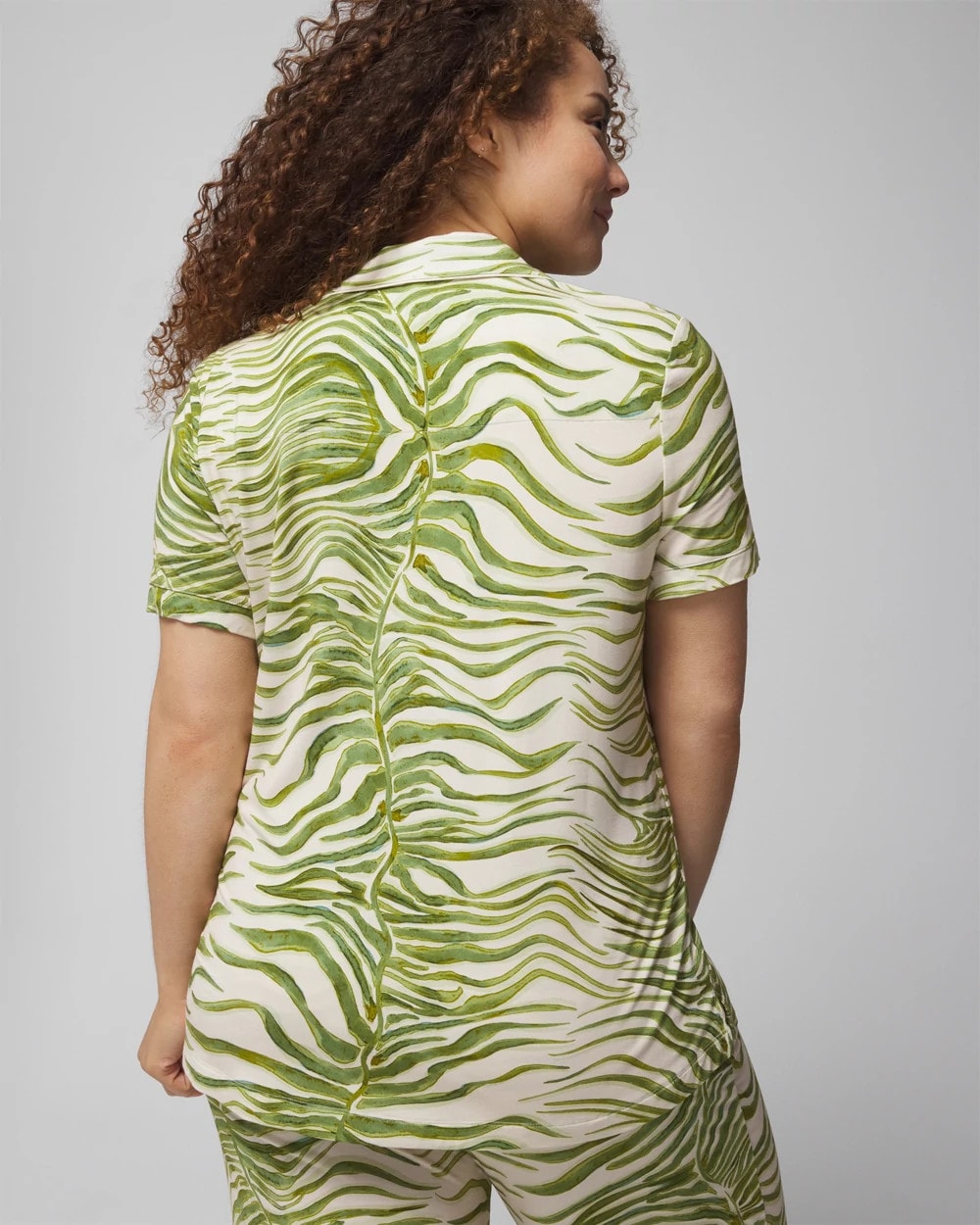 INTO THE GROOVE WHITE SMK - Piped Short Sleeve Notch Collar Pajama Top | Soma