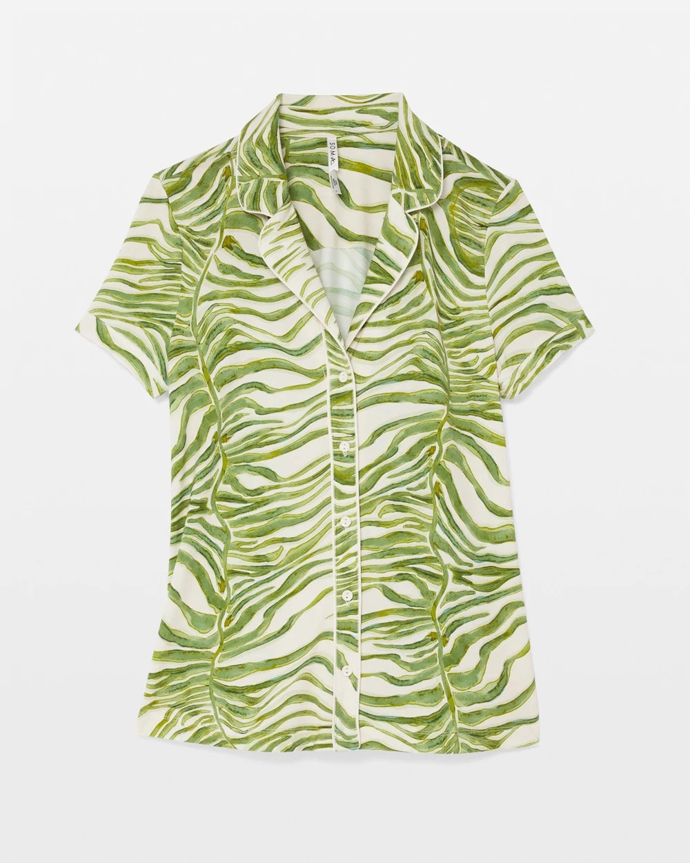 INTO THE GROOVE WHITE SMK - Piped Short Sleeve Notch Collar Pajama Top | Soma
