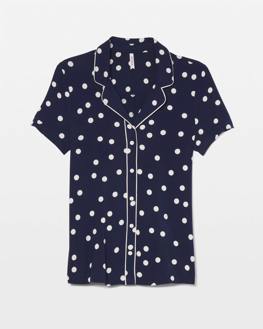 MERRY DOT G NAVY/IVORY - Piped Short Sleeve Notch Collar Pajama Top | Soma