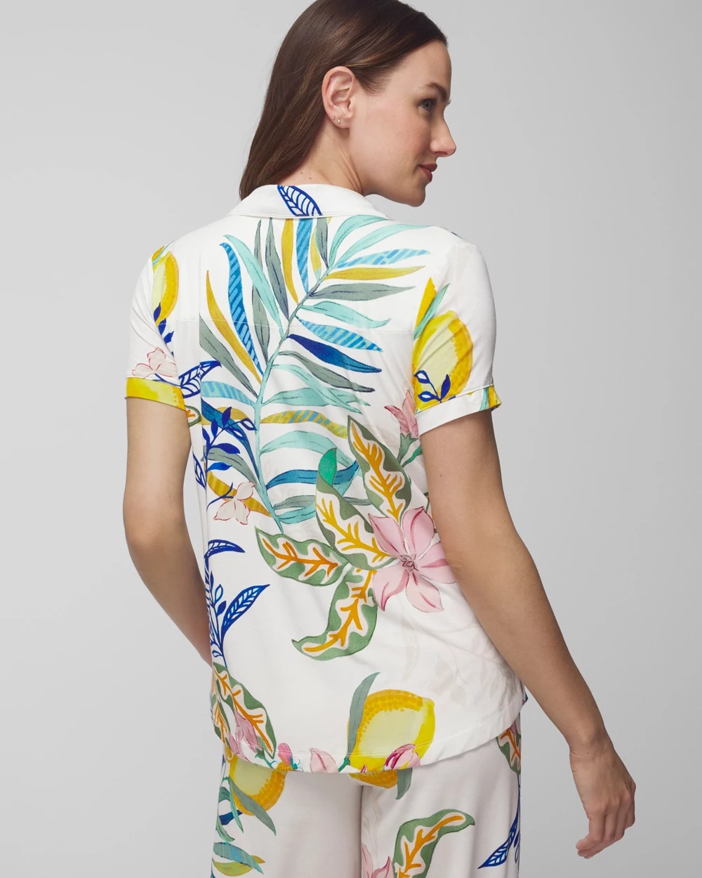 LEMON SQUEEZE GRAND IVORY - Piped Short Sleeve Notch Collar Pajama Top | Soma