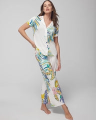 LEMON SQUEEZE GRAND IVORY - Piped Short Sleeve Notch Collar Pajama Top | Soma