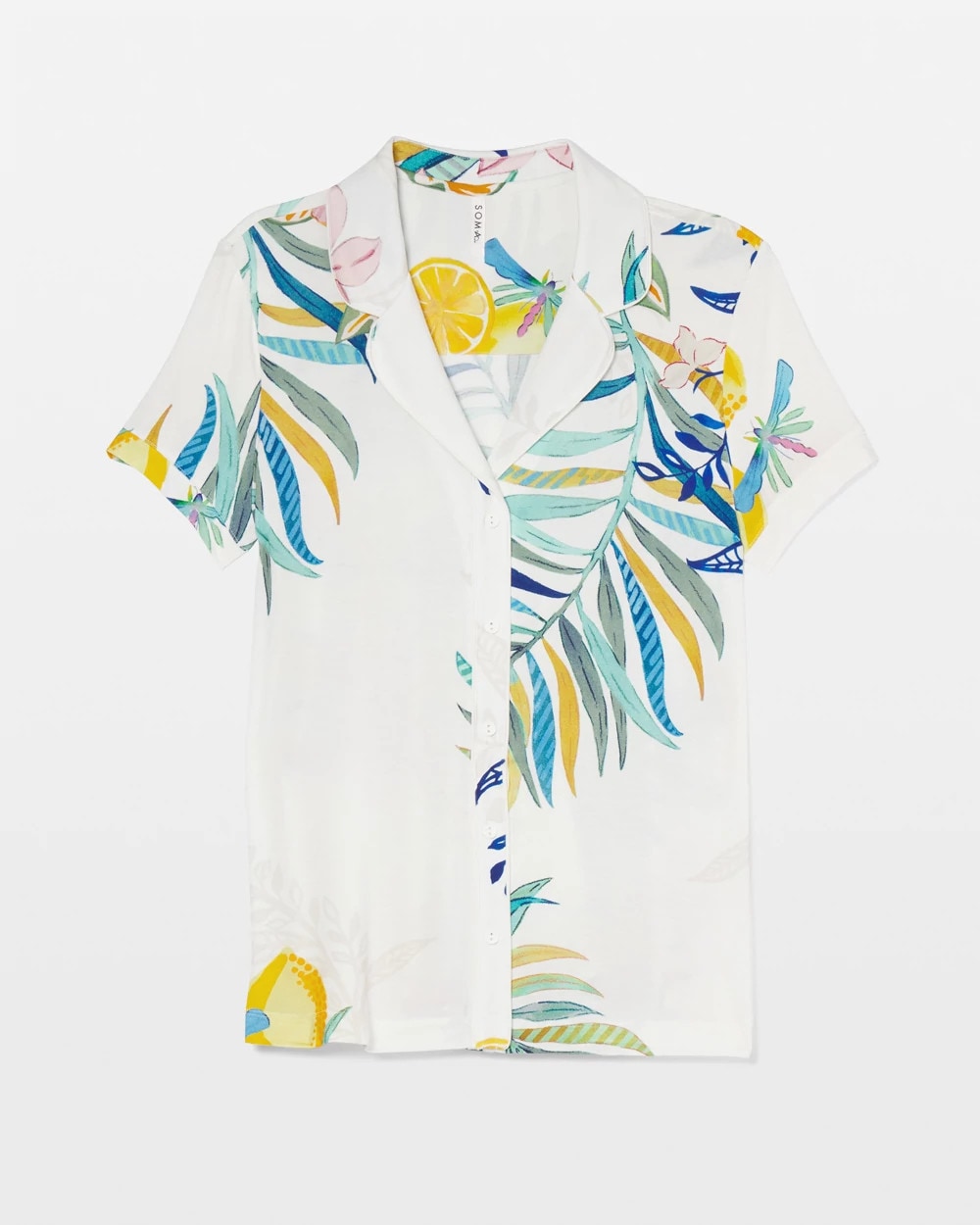 LEMON SQUEEZE GRAND IVORY - Piped Short Sleeve Notch Collar Pajama Top | Soma