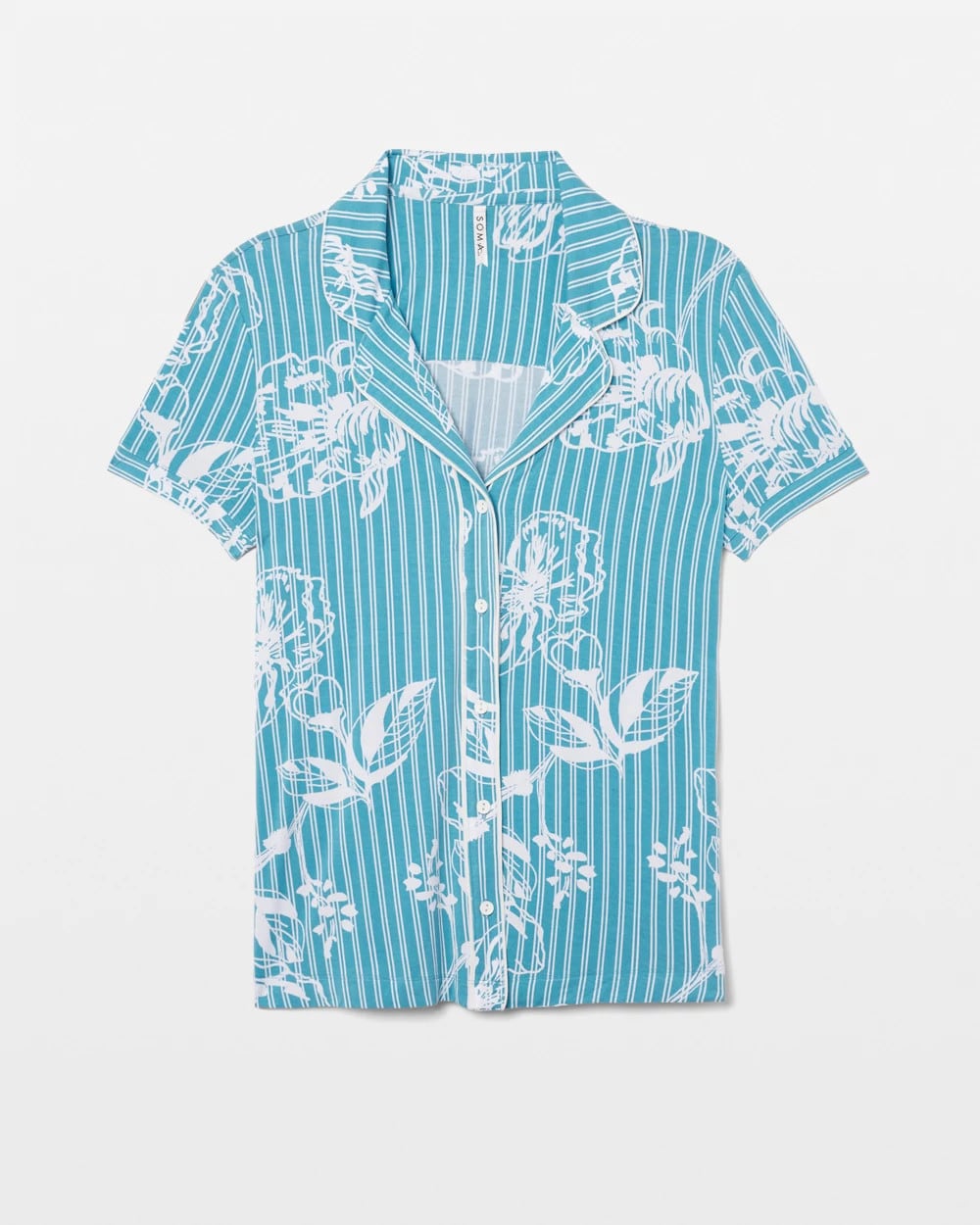 PAINTED PETALS SMALL - Piped Short Sleeve Notch Collar Pajama Top | Soma