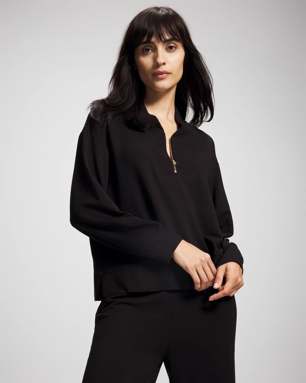 BLACK - Ultrasoft Fleece Quarter Zip Sweatshirt | Soma