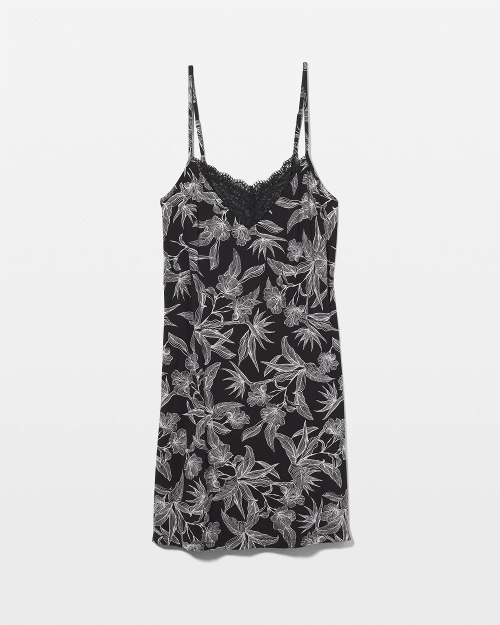 PLUMERIA BLOOMS BLK CH - Lace Trim Chemise | Soma