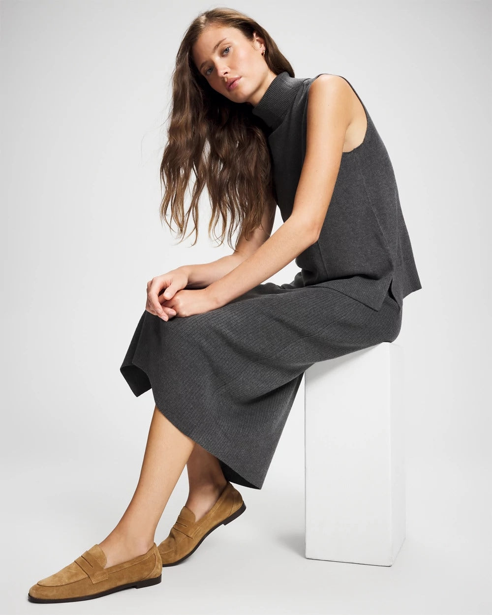 HEATHER QUARTZ - Premier Knit Sweater Turtleneck Sleeveless Top | Soma