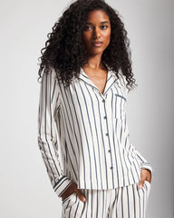 UNWIND STRIPE CHAMPAGNE - Long-Sleeve Notch Collar Pajama Top | Soma