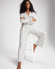 UNWIND STRIPE CHAMPAGNE - Long-Sleeve Notch Collar Pajama Top | Soma