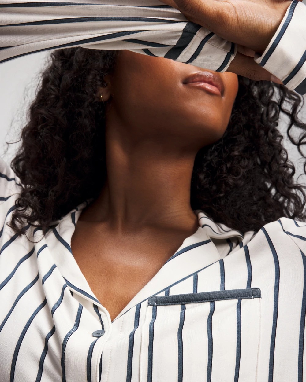 UNWIND STRIPE CHAMPAGNE - Long-Sleeve Notch Collar Pajama Top | Soma