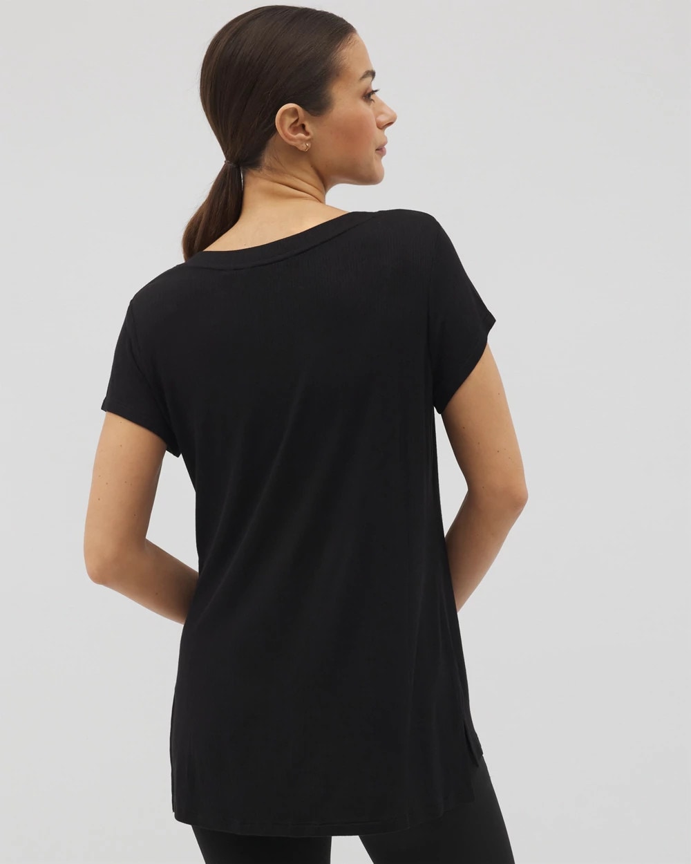 BLACK - Rib Knit V-Neck Tee | Soma
