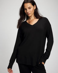 BLACK - Ultrasoft Fleece V-Neck Sweatshirt | Soma