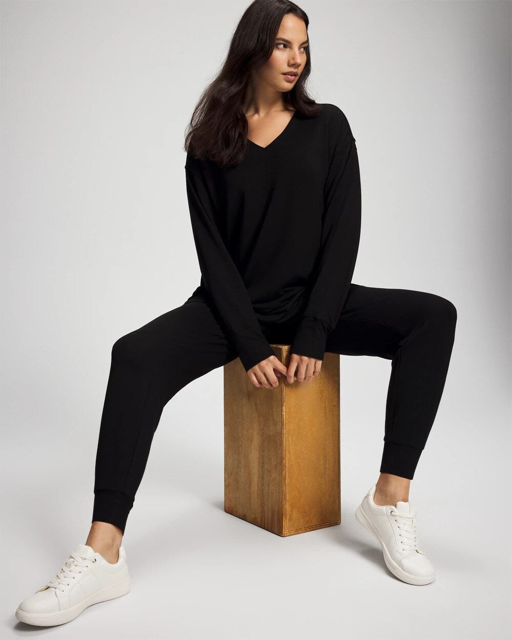 BLACK - Ultrasoft Fleece V-Neck Sweatshirt | Soma