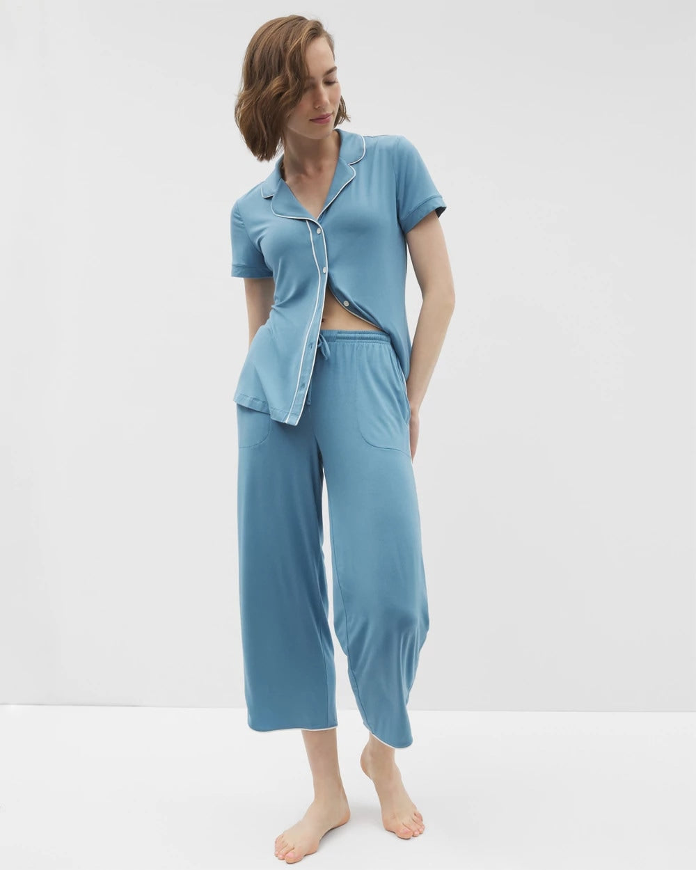 BLUE HEAVEN - Solid Piped Crop Pajama Pant | Soma