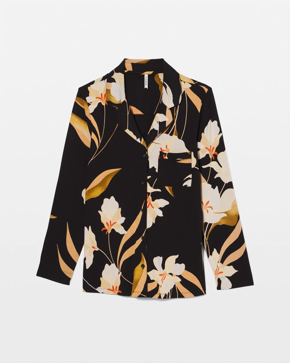 MYSTIC BLOOMS BLACK MID - Long-Sleeve Notch Collar Pajama Top | Soma
