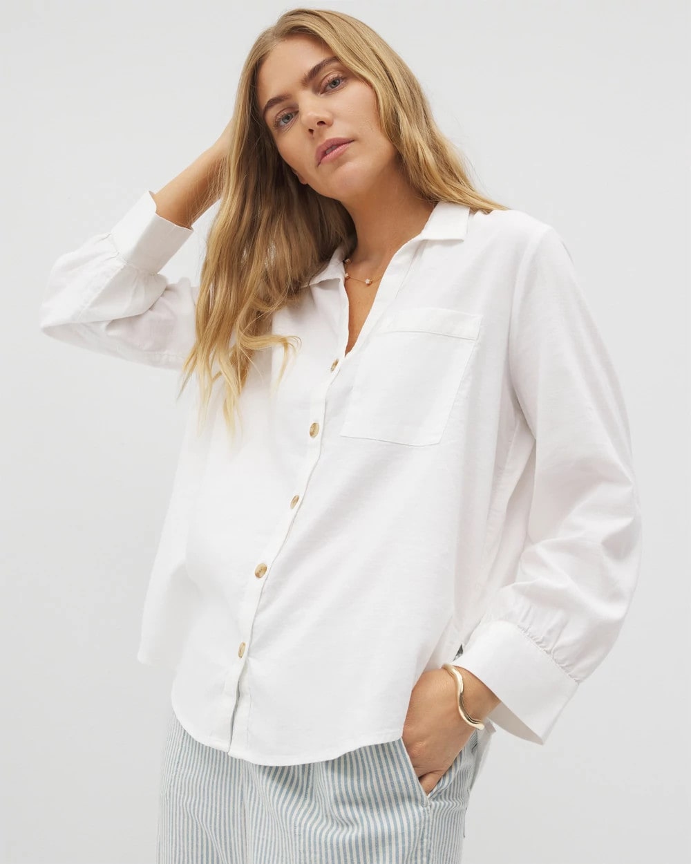 OPTIC WHITE - Beach Cotton Long Sleeve Button-Up | Soma