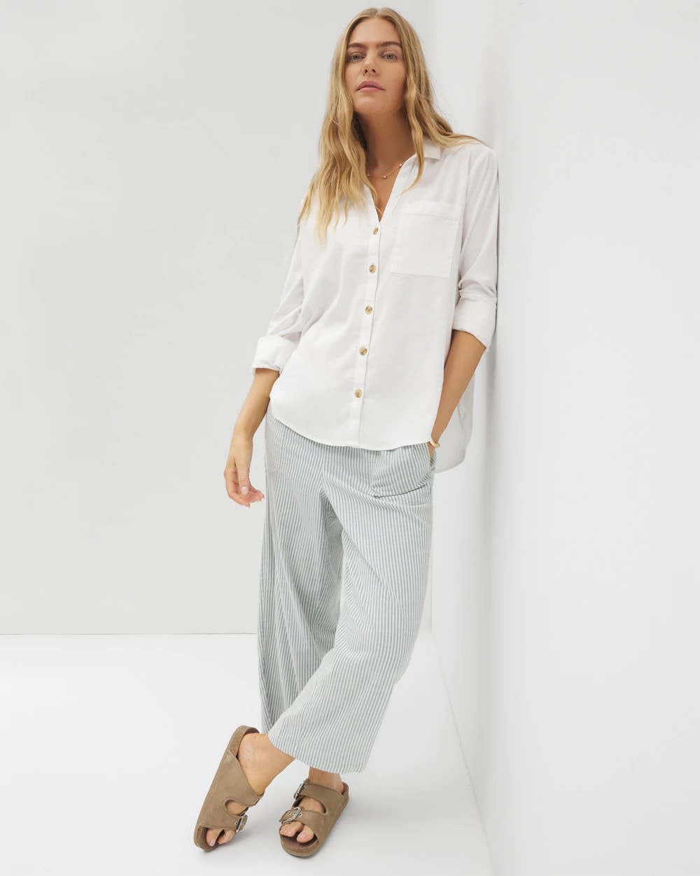OPTIC WHITE - Beach Cotton Long Sleeve Button-Up | Soma