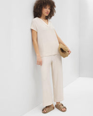PARCHMENT - Crinkle Knit Short Sleeve V-Neck Hoodie | Soma