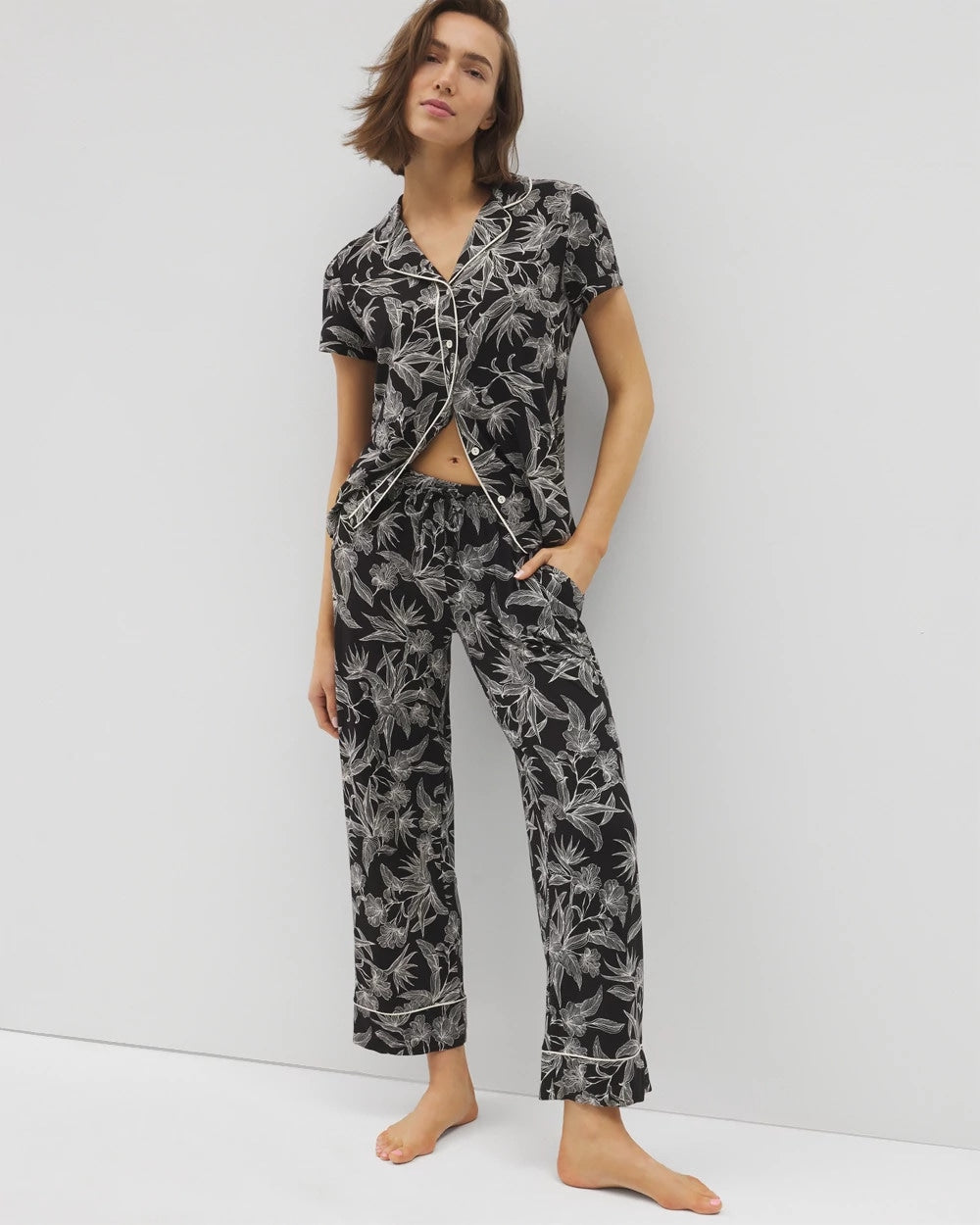 PLUMERIA BLOOMS BLK CH - Printed Pajama Pants | Soma