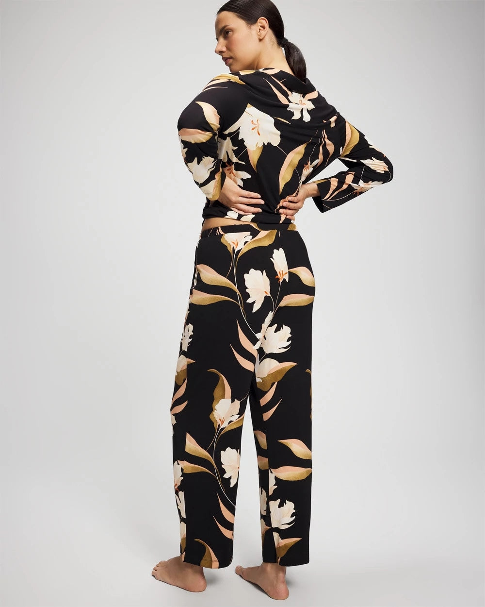MYSTIC BLOOMS BLACK MID - Satin Trim Pajama Pant | Soma