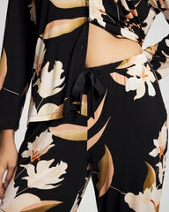 MYSTIC BLOOMS BLACK MID - Satin Trim Pajama Pant | Soma