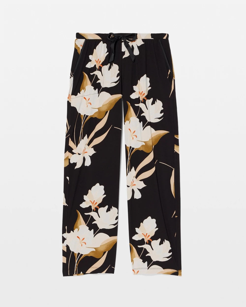 MYSTIC BLOOMS BLACK MID - Satin Trim Pajama Pant | Soma