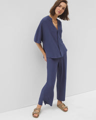 LUNAR TIDE - Crinkle Knit Relaxed Button-Up Top | Soma