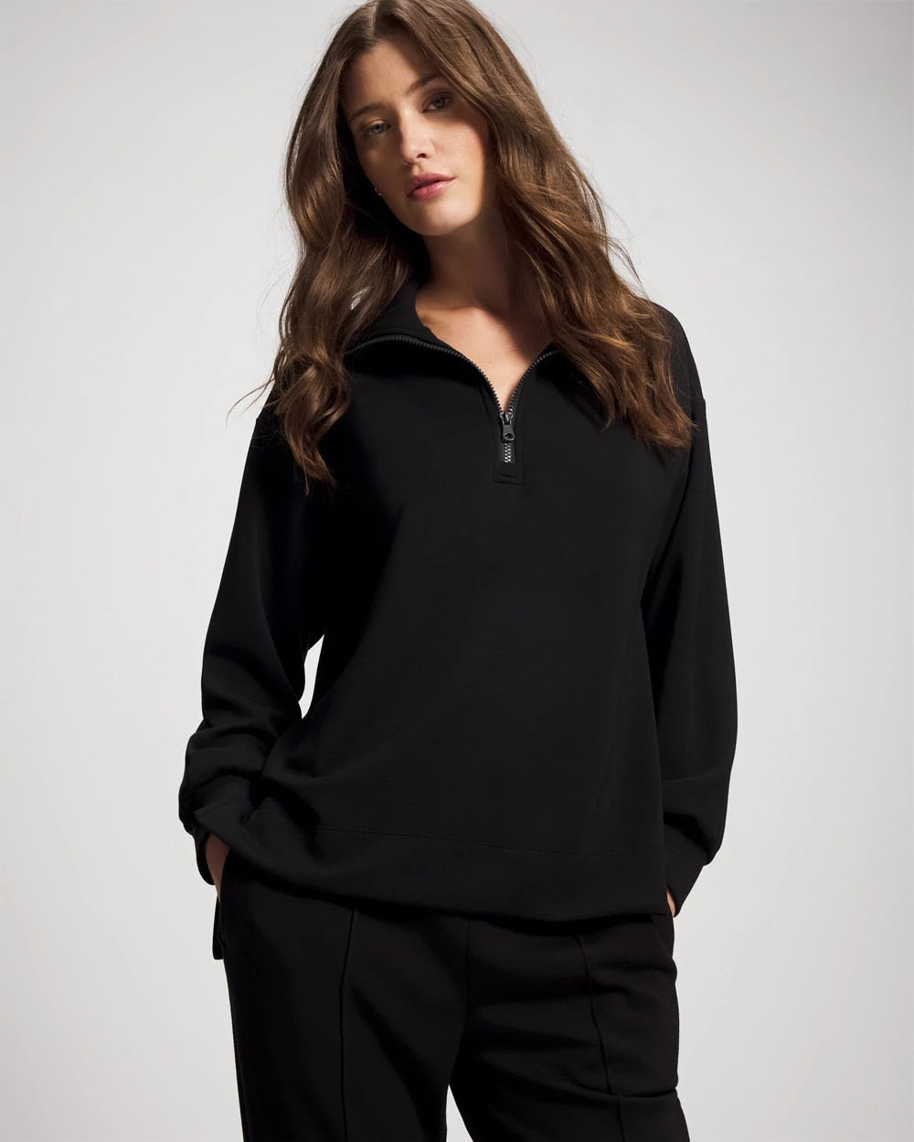 BLACK - Modern Modal Quarter Zip Sweatshirt | Soma