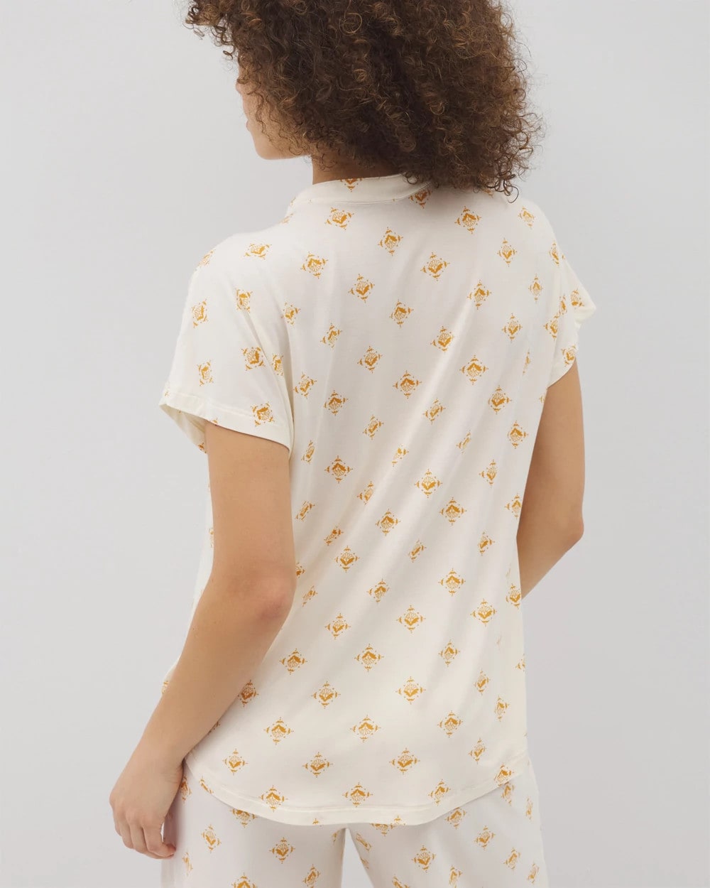 KASHMIR ICON CHAMP - Mandarin Collar Short Sleeve Pajama Top | Soma