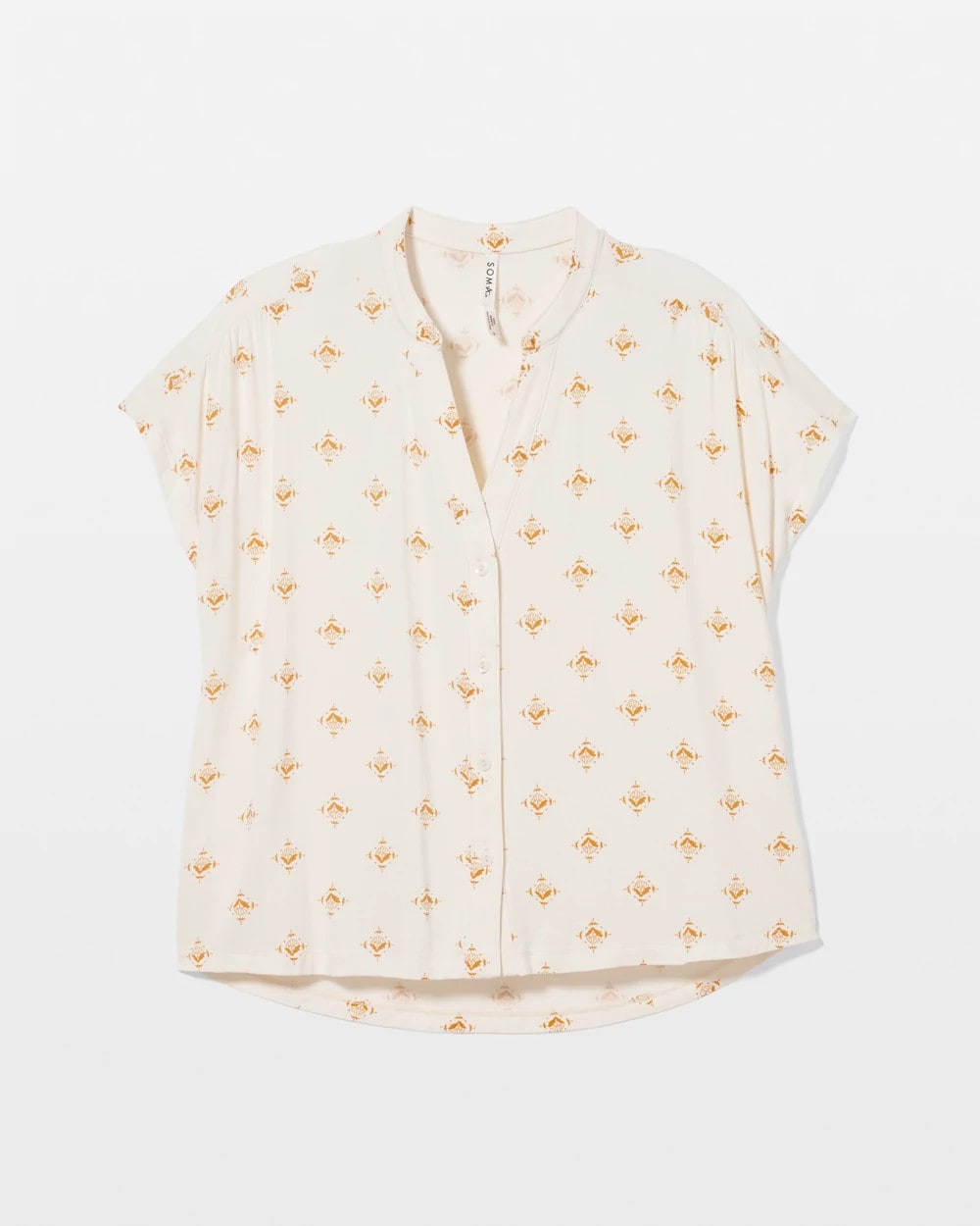 KASHMIR ICON CHAMP - Mandarin Collar Short Sleeve Pajama Top | Soma
