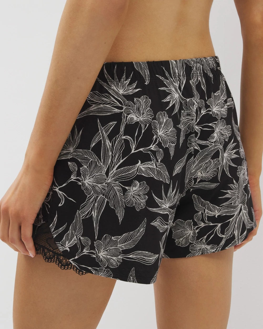 PLUMERIA BLOOMS BLK CH - Lace-Trim Pajama Shorts | Soma