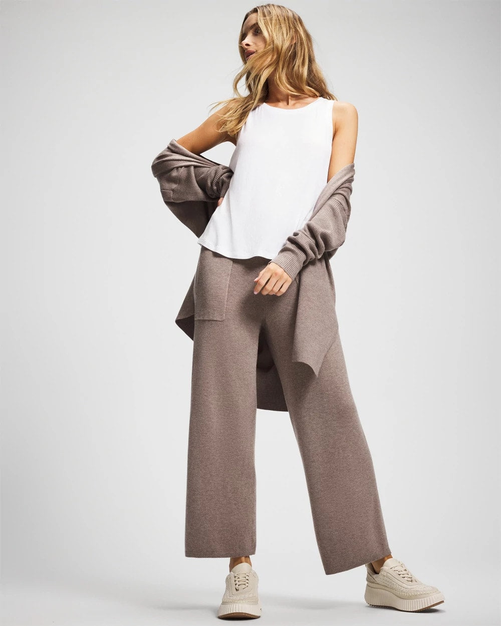 HEATHER FAWN - Premier Knit Sweater Wide Leg Pant | Soma