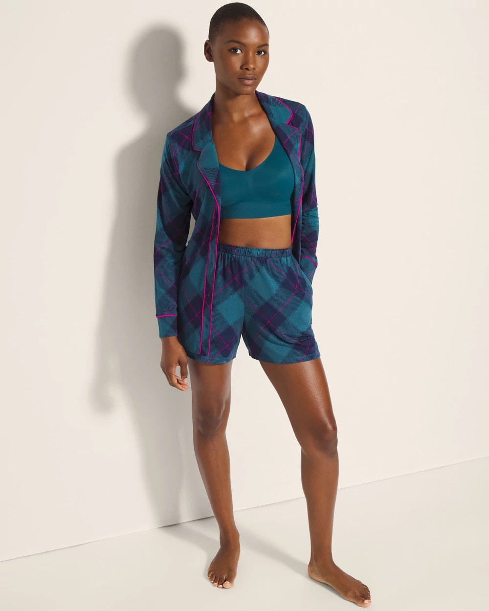 BUNDLE UP PLAID BIAS TEAL - Pajama Shorts | Soma