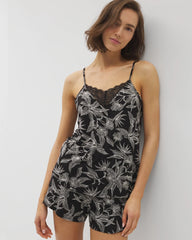 PLUMERIA BLOOMS BLK CH - Lace Trim Pajama Cami | Soma
