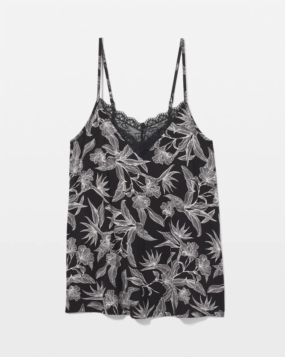PLUMERIA BLOOMS BLK CH - Lace Trim Pajama Cami | Soma