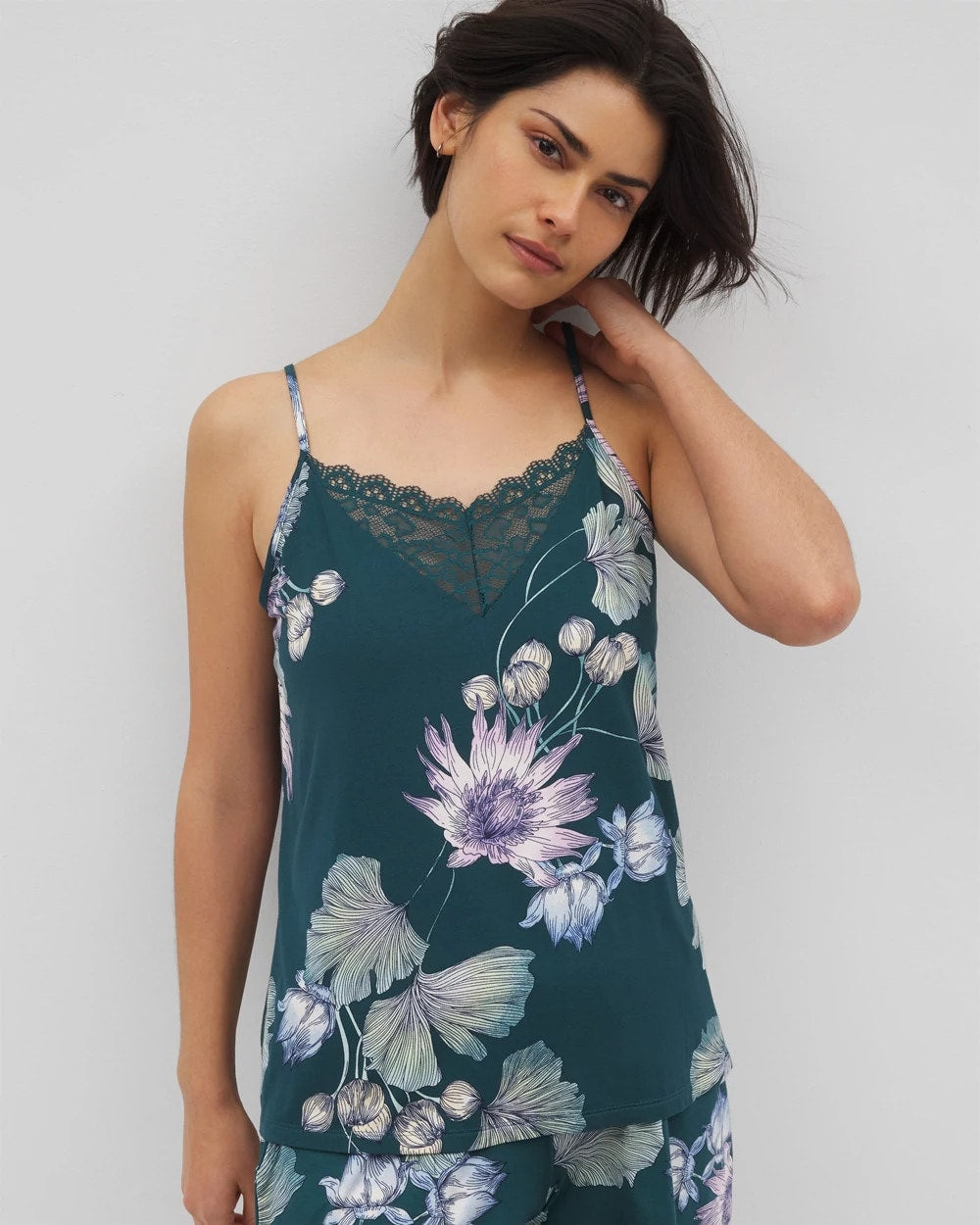 HAVEN BOTANICAL DARK SEA - Lace Trim Pajama Cami | Soma