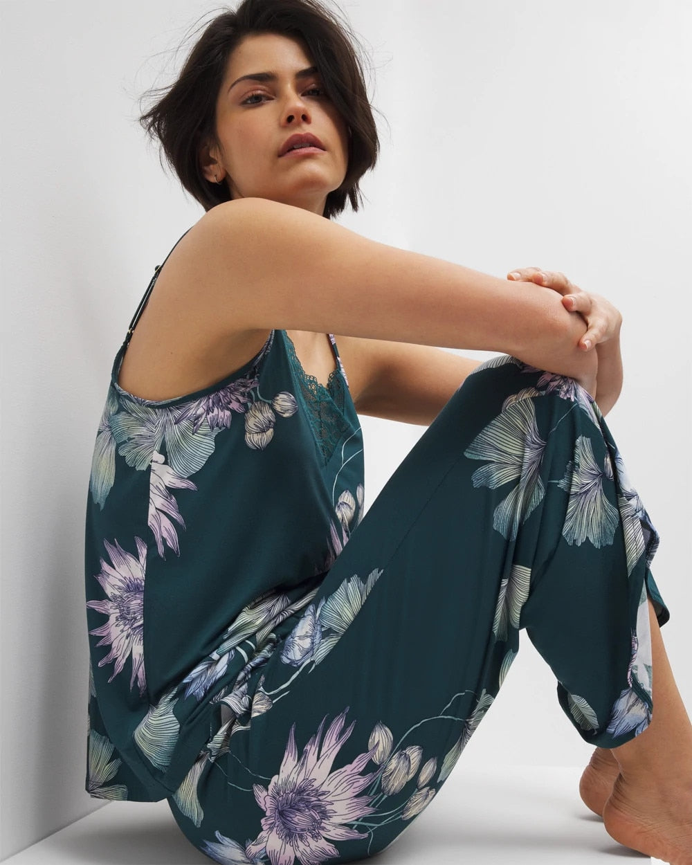 HAVEN BOTANICAL DARK SEA - Lace Trim Pajama Cami | Soma