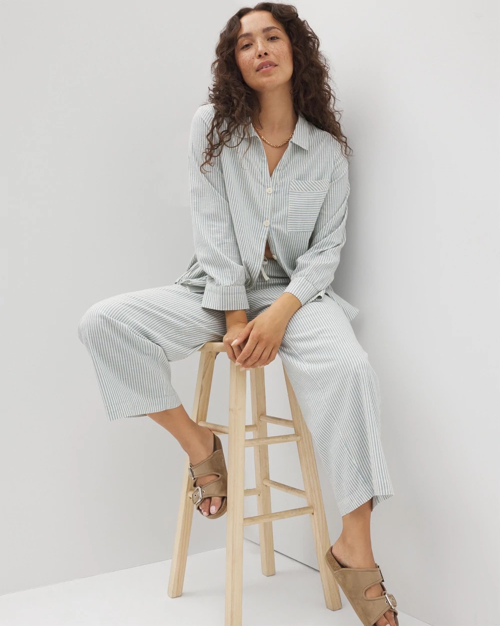 BLUE HEAVEN STRIPE - Beach Cotton Crop Pant | Soma