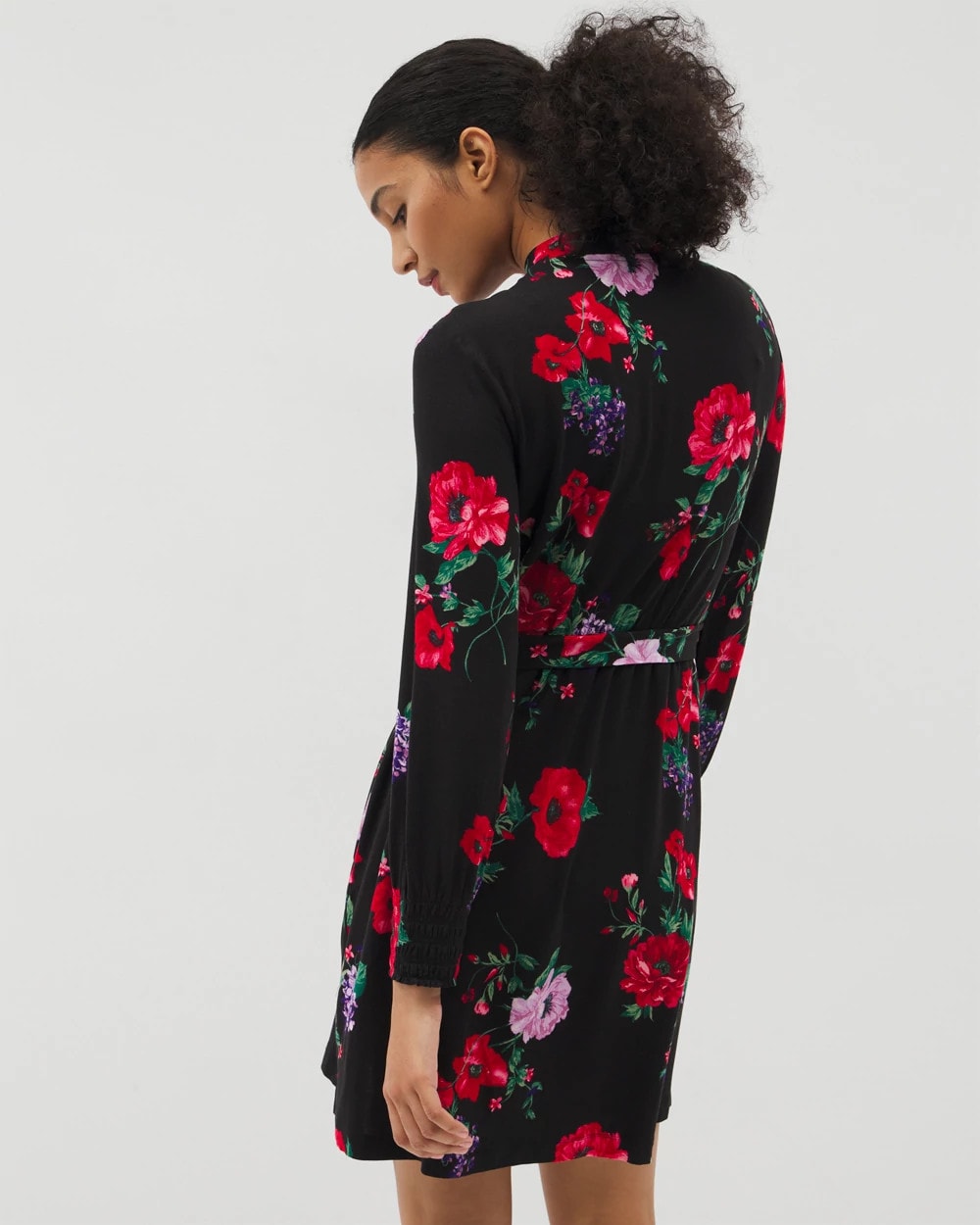 RHAPSODY FLORA BLACK - Long-Sleeve Short Robe | Soma