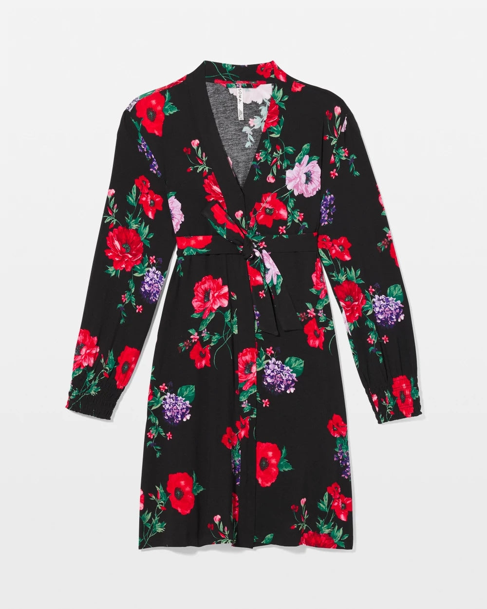 RHAPSODY FLORA BLACK - Long-Sleeve Short Robe | Soma