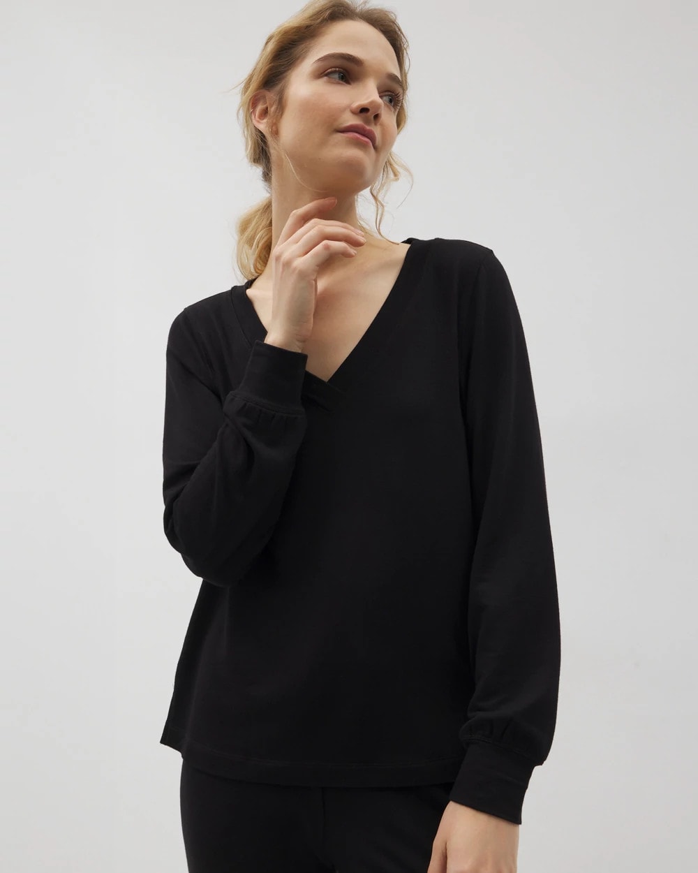 BLACK - Long-Sleeve V-Neck Pajama Top | Soma