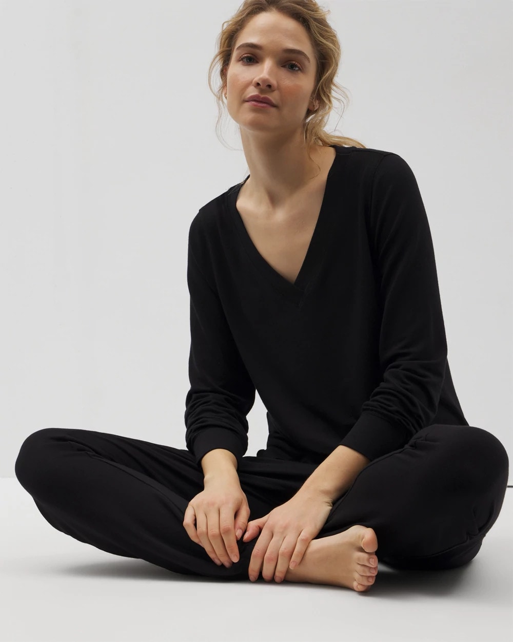 BLACK - Long-Sleeve V-Neck Pajama Top | Soma