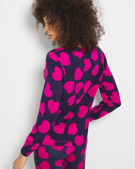 LOVE STRUCK NAVY - Long-Sleeve V-Neck Pajama Top | Soma