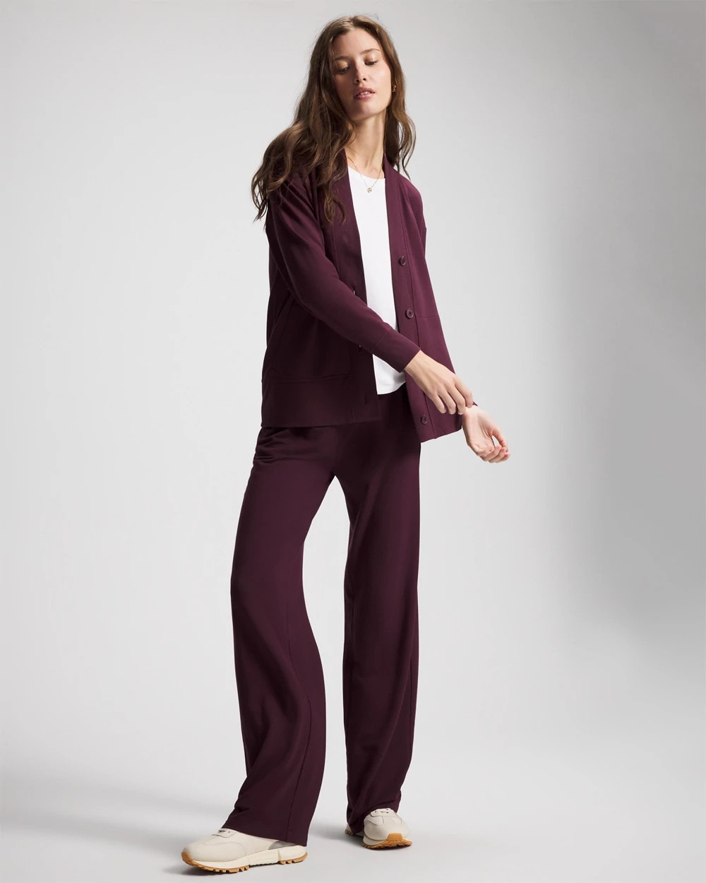 MERLOT - Ultrasoft Fleece Relaxed Button Up Cardigan | Soma