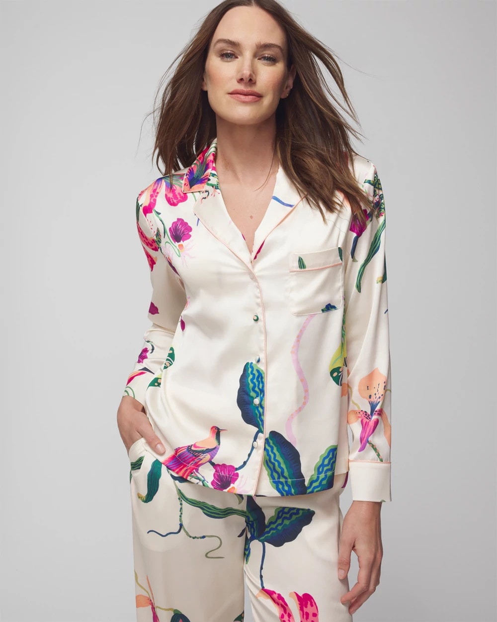 PARADISE SOIREE WHITE SK - Long-Sleeve Notch Collar Pajama Top | Soma