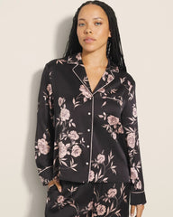 NOSTALGIA FLORA BLACK - Long-Sleeve Notch Collar Pajama Top | Soma