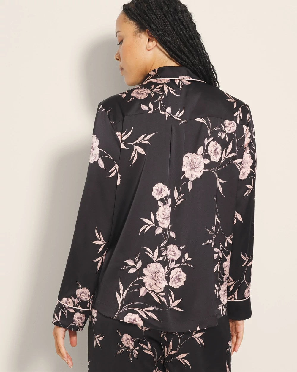 NOSTALGIA FLORA BLACK - Long-Sleeve Notch Collar Pajama Top | Soma