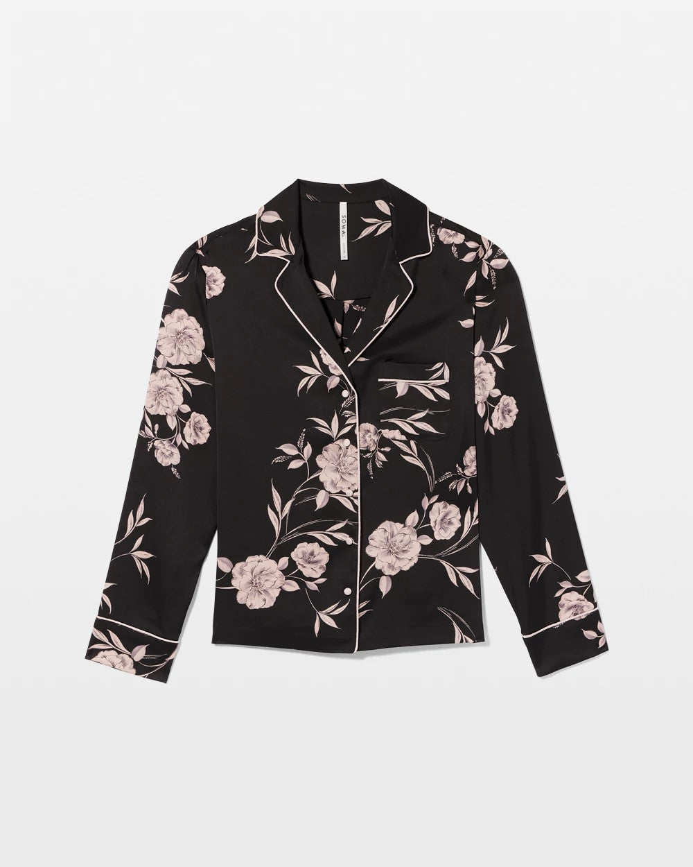 NOSTALGIA FLORA BLACK - Long-Sleeve Notch Collar Pajama Top | Soma