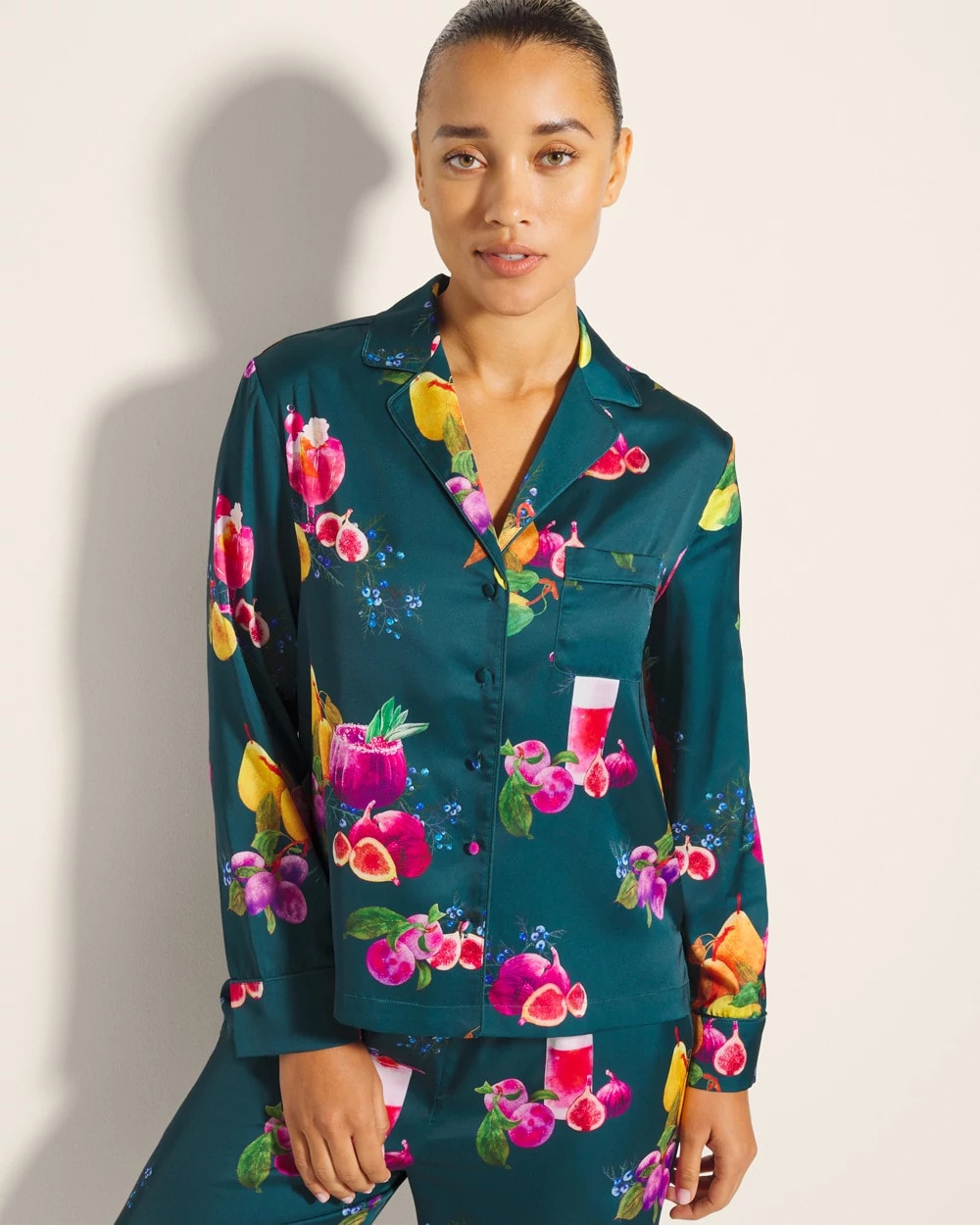 GETTIN FIGGY WITH IT TEAL - Long-Sleeve Notch Collar Pajama Top | Soma